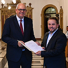 Bürgermeister Bovenschulte mit dem neuen Vegesacker Ortsamtsleiter, Gunnar Sgolik.