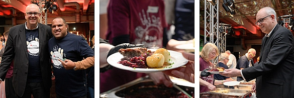 Bovenschulte und Ailton - Teller mit Rotkohl, Gans und Klößen - Bürgermeister Andreas Bovenschulte half auf der Benefizveranstaltung Dein Festmahl beim Servieren. Bovenschulte und Ailton - Teller mit Rotkohl, Gans und Klößen - Bürgermeister Andreas Bovenschulte half auf der Benefizveranstaltung Dein Festmahl beim Servieren.