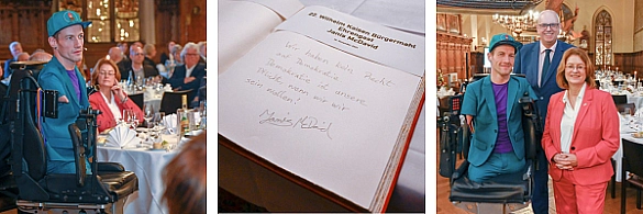 Janis McDavid mit Bürgermeister Andreas Bovenschulte und Antje Grotheer. Janis McDavid mit Bürgermeister Andreas Bovenschulte und Antje Grotheer.