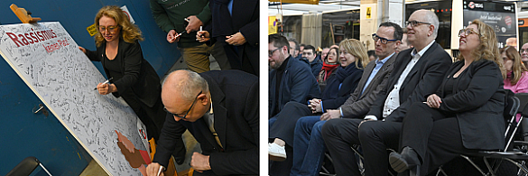 Bürgermeister Andreas Bovenschulte und Mobilitätssenatorin Özlem Ünsal besuchen die Betriebsversammlung der BSAG.