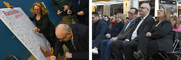 Bürgermeister Andreas Bovenschulte und Mobilitätssenatorin Özlem Ünsal besuchen die Betriebsversammlung der BSAG. Bürgermeister Andreas Bovenschulte und Mobilitätssenatorin Özlem Ünsal besuchen die Betriebsversammlung der BSAG.