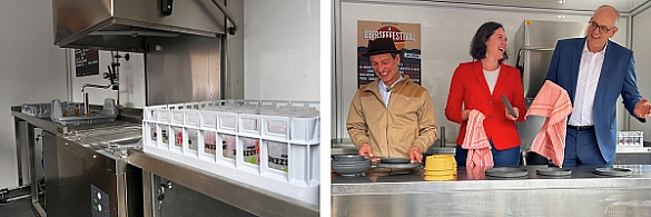 Bürgermeister Andreas Bovenschulte und Umweltsenatorin Kathrin Moosdorf weihen das neue Spülmobil ein.  Bürgermeister Andreas Bovenschulte und Umweltsenatorin Kathrin Moosdorf weihen das neue Spülmobil ein.