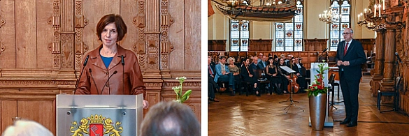 Bürgermeister Dr. Andreas Bovenschulte begrüßt die Teilnehmerinnen und Teilnehmer. Ehrengast ist Dr. Jutta Allmendinger (linkes Bild). Bürgermeister Dr. Andreas Bovenschulte begrüßt die Teilnehmerinnen und Teilnehmer. Ehrengast ist Dr. Jutta Allmendinger (linkes Bild).