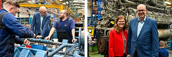 Bürgermeister andreas Bovenschulte gemeinsam mit Daniela Gerd tom Markotten, DB-Vorständin für Digitalisierung und Technik, beim raunhofer-Institut für Fertigungstechnik und Angewandte Materialforschung IFAM