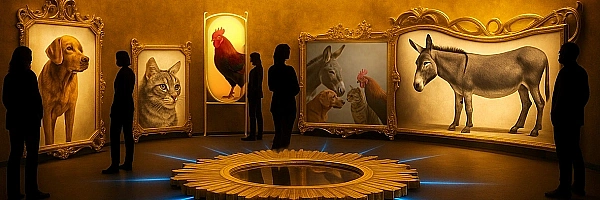 Computergrafik eines Ausstellungsraumes mit den Stadtmusikanten.