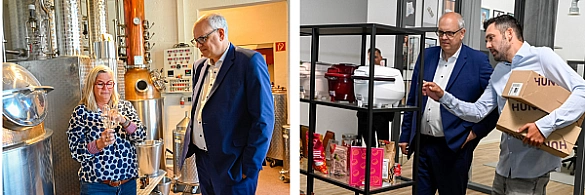 Bürgermeister Andreas Bovenschulte besucht die Betriebe Reishunger und Piekfeine Brände auf der Überseeinsel.