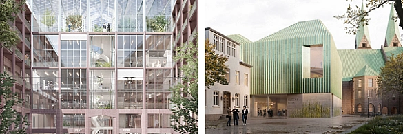 Das Foto zeigt Pläne der Architekturbüros zu den möglichen Umbauten der Glocke und des Parkhauses. 