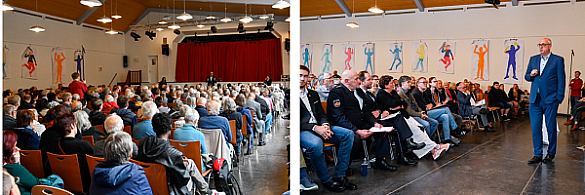 Bürgermeister Andreas Bovenschulte spricht bei der Bürgerinnenversammlung in Bremen Hemelingen.