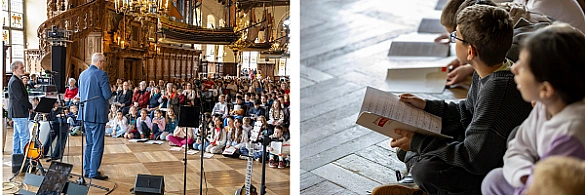 Bürgermeister Andreas Bovenschulte besucht das Mitsingfest anlässlich der Welterbetage in der Oberen Halle des Bremer Rathauses