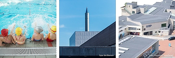 Symbolbild: Schwimmbad, Uni Bremen und Schifffahrtsmuseum Bremerhaven.