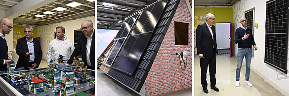 Drei Bilder vom dem Betriebsbesuch von Bürgermeister Andreas Bovenschulte bei der Bremer Firma Adler Solar