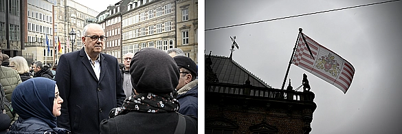 Bürgermeister Andreas Bovenschulte im Gespräch mit trauernden Menschen aus der Türkei und Syrien.  Bürgermeister Andreas Bovenschulte im Gespräch mit trauernden Menschen aus der Türkei und Syrien.