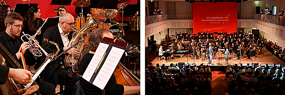 Bürgermeister Andreas Bovenschulte spielt beim Auftaktkonzert der Melodie des Lebens das Tenorhorn. 