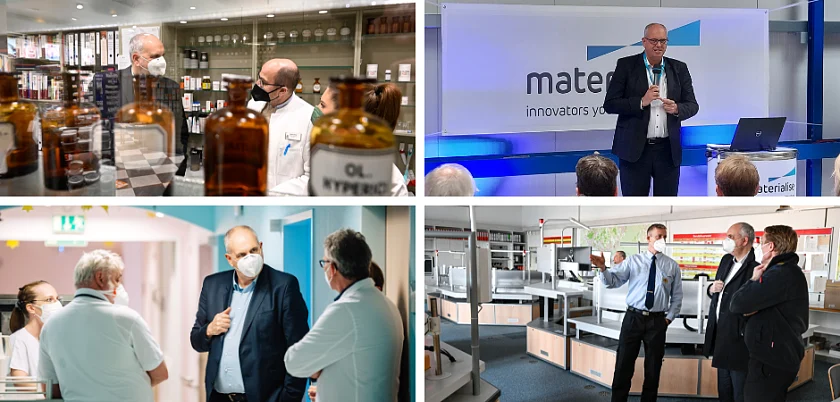 Collage aus vier Bildern vergangener Unternehmensbesuchen